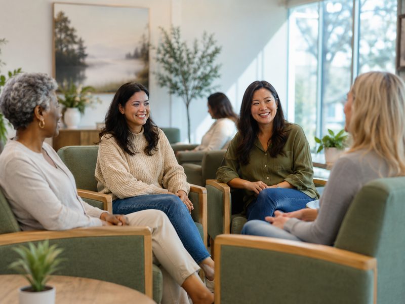 Diverse group of women in a bright modern clinic